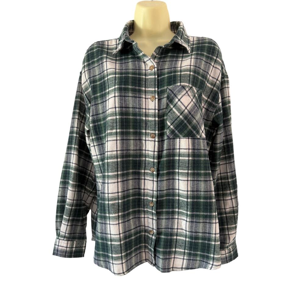 Rue 21 Plaid Flannel Shirt Dragon Roses Size Large Preppy Cabin